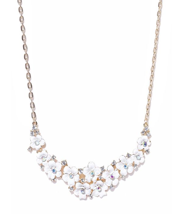 Youbella White Gold-Plated Floral Stone-Studded Necklace